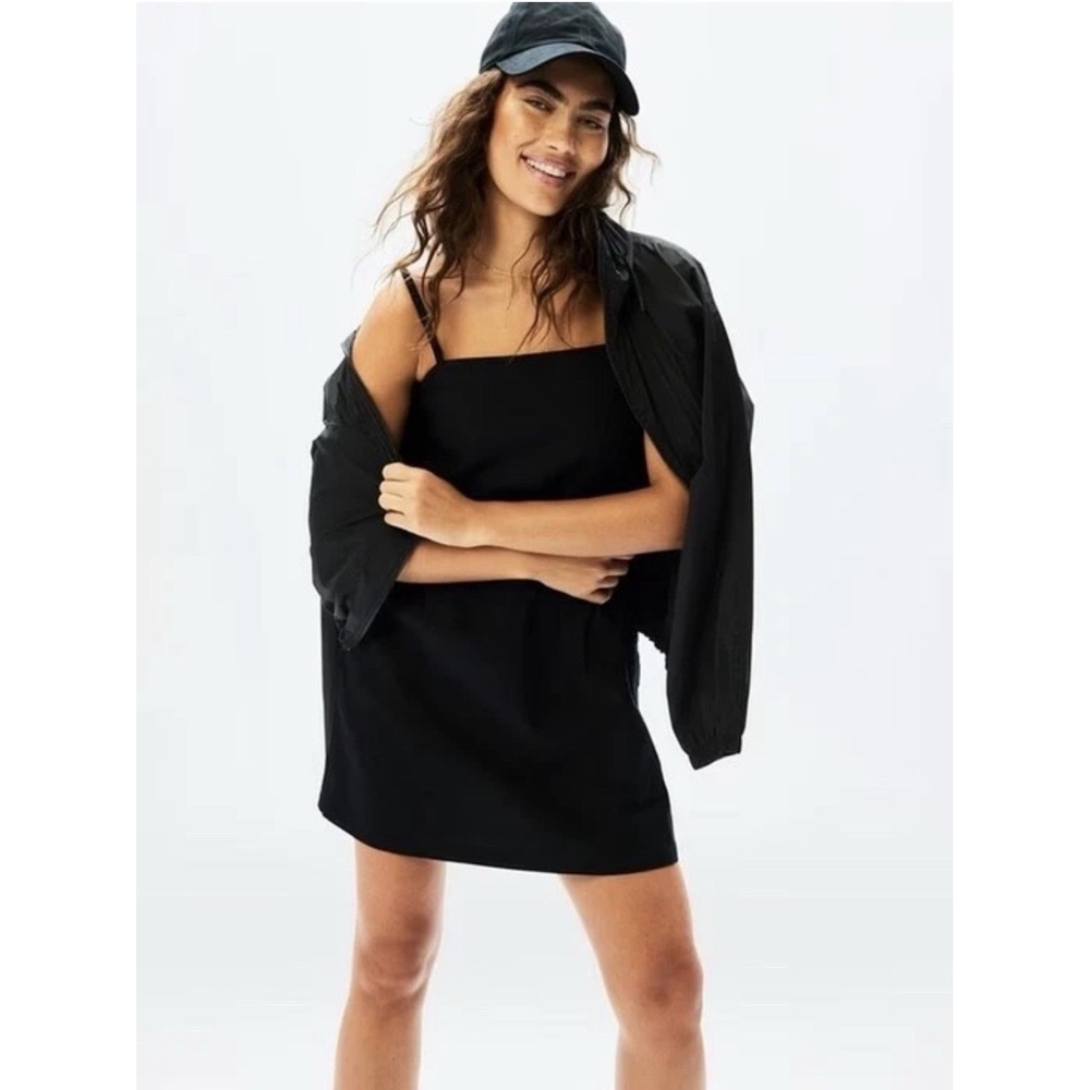 ATHLETA Paradise Cami Black Dress Sz Large Black Linen Classic LBD Minimalist
